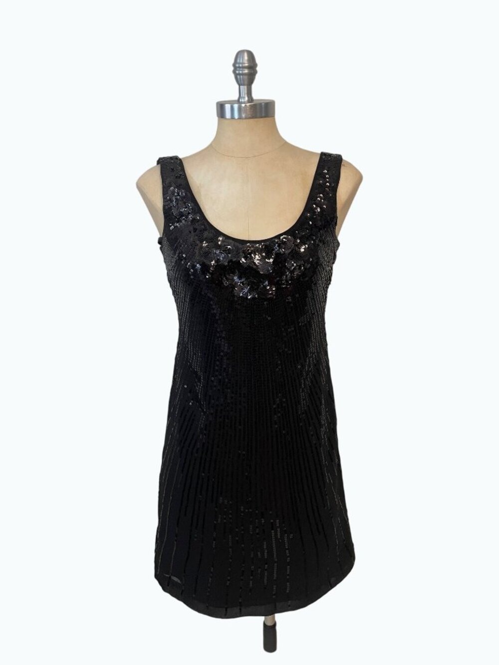 White House Black Market Black Sequin Shift Cocktail Dress size 0